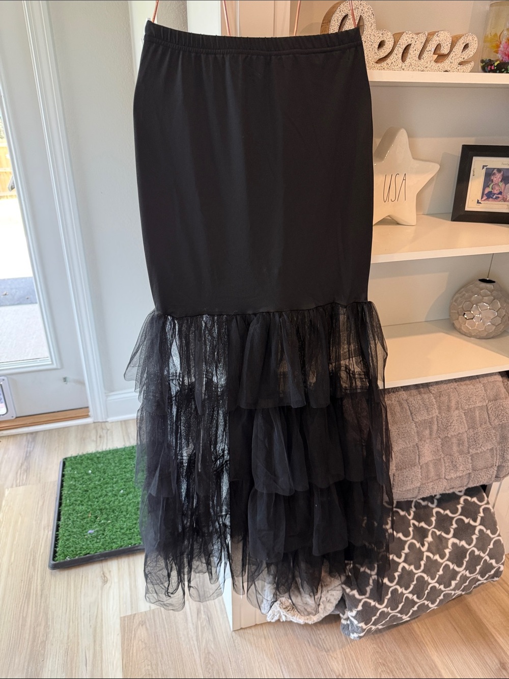 SHEIN Black Tiered Tulle Maxi Skirt with Ruffle Layers